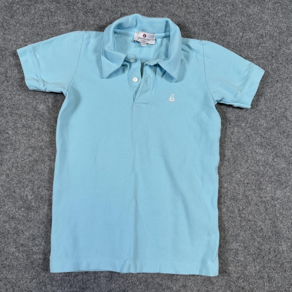 Nantucket Kids Polo Shirt Kids 5 Blue Short Sleeve Sailboat Logo Collar